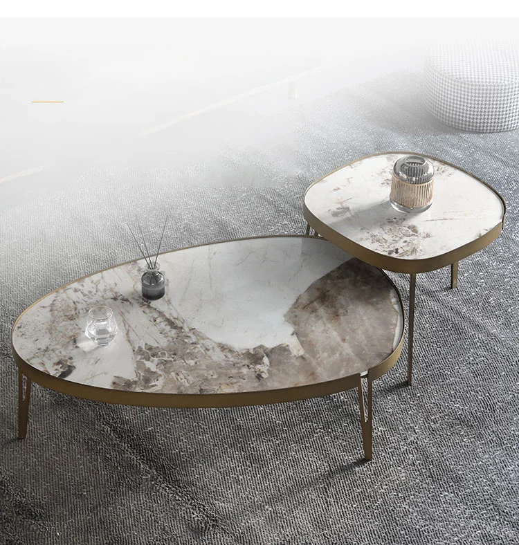 Masuta cafea 853 L GD, blat piatră sinterizată, bază metal auriu, formă ovală 110x70 cm [1]