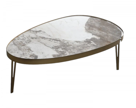SCAUNE SI MESE - Masuta cafea 853 L GD, blat piatră sinterizată, bază metal auriu, formă ovală 110x70 cm