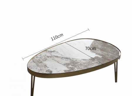 Masuta cafea 853 L GD, blat piatră sinterizată, bază metal auriu, formă ovală 110x70 cm [2]