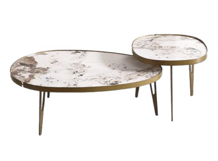 Masuta cafea 853 L GD, blat piatră sinterizată, bază metal auriu, formă ovală 110x70 cm [3]