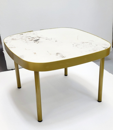 Măsuță de cafea 853 S, blat compozit marmură albă cu striații și picioare metalice aurii, pătrată 55x55 cm [1]