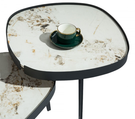 SCAUNE SI MESE - Masuta cafea 853 S BK, blat piatră sinterizată, bază metal negru, 56x56 cm