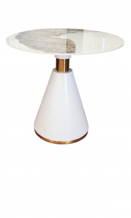 Masă rotundă de cafea 69, blat marmură albă, bază conică alb-auriu, Ø80 cm [1]