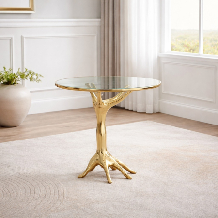 MASUTE CAFEA - Măsuță Decorativă Mâna Aurie cu Blat Sticlă – 50 cm