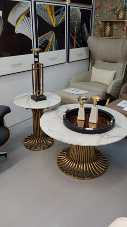 Masuta DG50 GD, compozit marmură și picior metal auriu, rotundă, modernă [1]
