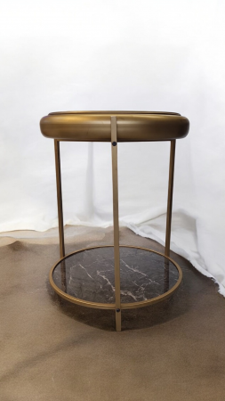 Măsuță de cafea E72, sticlă cu ceas integrat, metal auriu, Ø52xH70 cm [2]