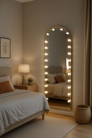 OGLINZI - Oglindă de perete 098-10 cu 22 becuri LED, ramă aurie aluminiu, 170×70 cm