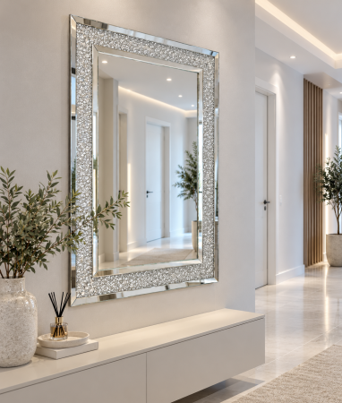 OGLINZI - Oglindă decorativă DF1280 120 x 80 cm cu cristale – Argintiu/Crom și Rose Gold