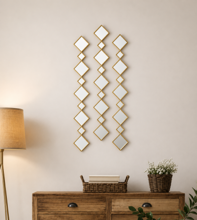 OGLINZI - Oglindă decorativă model 7005, romburi cu ramă aurie, 87 cm