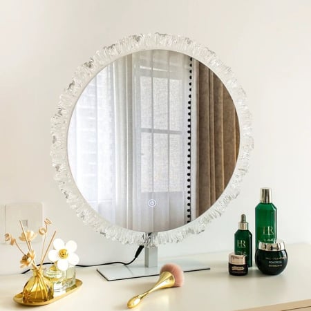 OGLINZI - Oglindă machiaj 098-15 LED albă, design floare rotundă, touch control, diametru 53 cm