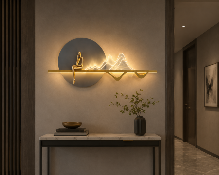 DECORATIUNI - Ornament decorativ 2558, metal auriu cu LED 3 lumini, figură artistică, 100x39 cm