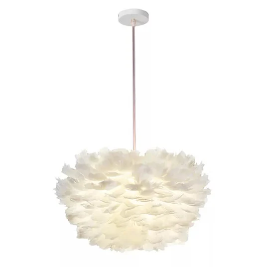 Pendul 1099/500 alb cu abajur din pene, diametru 50 cm, bec E27, înălțime reglabilă