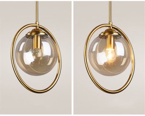 Pendul 23023/1, sticlă amber, E27, diametru glob 14 cm, dimensiuni 24x24x60 cm [2]