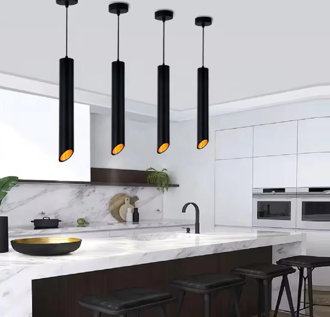 PENDULE - Pendul 2351/1 LED 5W, tub cilindric metal negru-auriu, design modern elegant