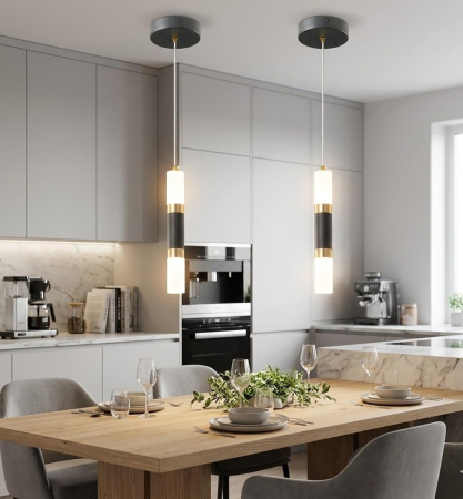 PENDULE - Pendul 2355/1 – aluminiu negru + auriu, acrilic transparent, LED cu lumini caldă/rece/neutră, înălțime reglabilă