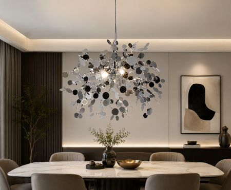 PENDULE - Pendul 2404/450 CH, discuri metalice argintii, 3xG9, diametru 45 cm, reglabil – iluminat modern