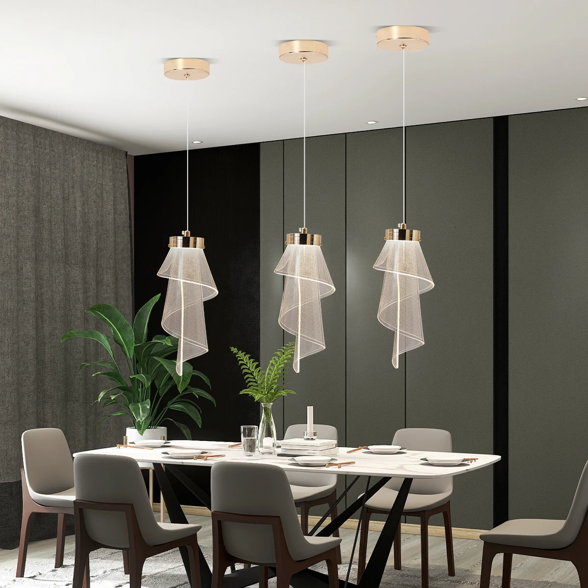 PROMOTII - Pendul 243/1 GD, LED 8W inclus, acril auriu, dimensiuni 12x34x100 cm, înălțime reglabilă