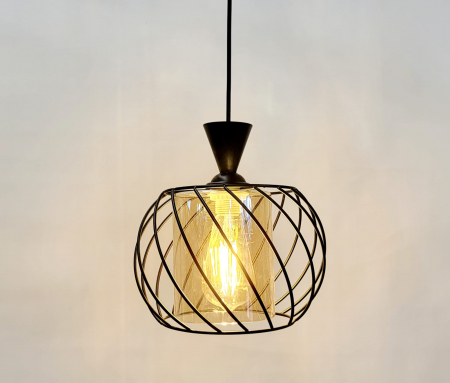 Pendul 3069/1 modern, metal negru cu glob din sticlă aurie, E27, înălțime reglabilă [1]