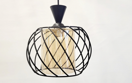 Pendul 3069/1 modern, metal negru cu glob din sticlă aurie, E27, înălțime reglabilă [2]
