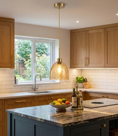 PENDULE - Pendul 7120/1D sticlă amber texturată cu nervuri, lampă suspendată modernă Ø20 cm