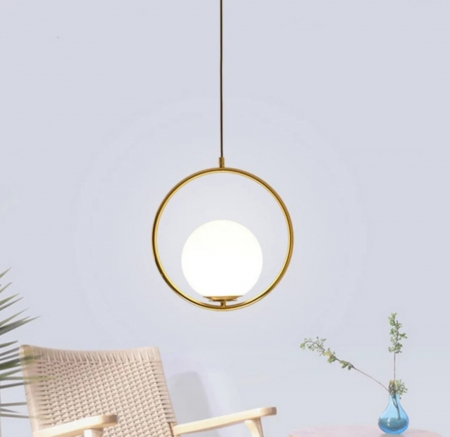 PENDULE - Pendul 5009/250 CP metal și sticlă – abajur alb, L40 x l20 x H100 cm reglabil, diametru glob 15 cm