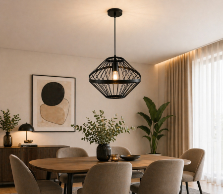 PENDULE - Pendul 8212 BK metal negru colivie geometrică Ø31cm