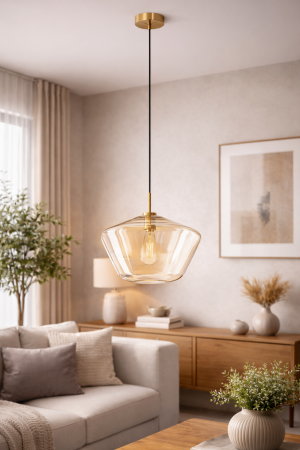 PENDULE - Pendul decorativ auriu din sticla cu soclu E27 model 8801/A