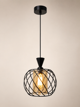 PENDULE - Pendul HJ3069/1 modern, metal negru cu glob din sticlă aurie, E27, înălțime reglabilă