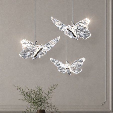 PENDULE - Pendul LED 1743/1 – Design Fluture din Acril Transparent – Culori Auriu și Argintiu