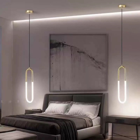 PENDULE - Pendul LED modern 2605/1, design U, metal auriu, lumină reglabilă
