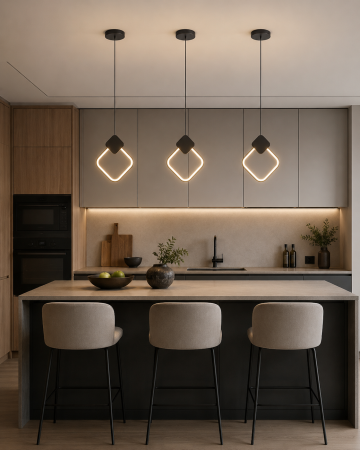 PROMOTII - Pendul LED modern 6816 SQ, 12W, reglaj temperatură culoare, aluminiu negru
