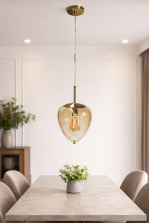 PENDULE - pendul modern auriu cu glob sticla amber E27