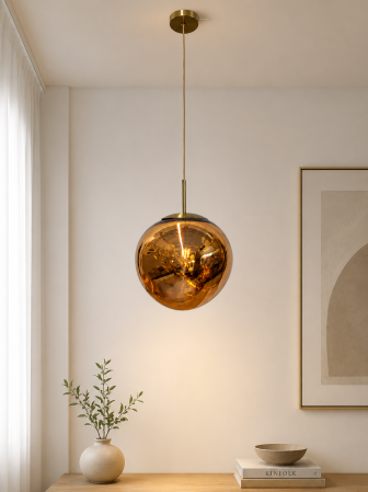 PENDULE - Pendul sticlă roz metalizat 3146/360, Ø36 cm, înălțime reglabilă