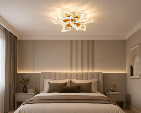 APLICE SI PLAFONIERE - Plafonieră LED 3101/6+3 Floare Aurie 240W cu Telecomandă Ø68 cm