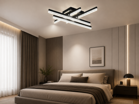 APLICE SI PLAFONIERE - Plafonieră LED WG5131-4 GD – 96W, Auriu, 4 Brațe cu Telecomandă