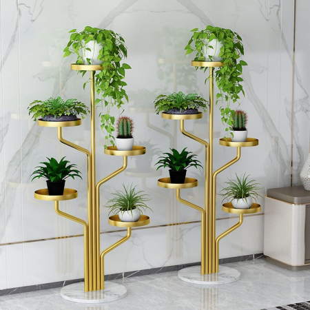 DECORATIUNI - Raft pentru ghivece YXHJ 303 – metal auriu cu 5 niveluri și bază marmură