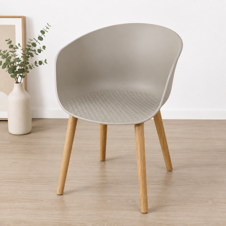 SCAUNE SI MESE - Scaun 7040 gri din plastic cu picioare din lemn – design modern 58x79 cm