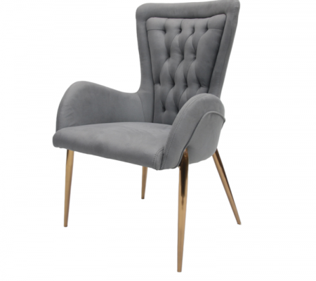 Scaun sufragerie model 735 Gri, catifea și picioare aurii din oțel inoxidabil, 56x45x46 cm [1]