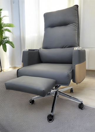 Scaun birou A19 Gri, piele premium, ergonomic, H130xL70x70 cm [1]