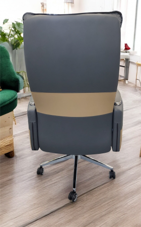 Scaun birou A19 Gri, piele premium, ergonomic, H130xL70x70 cm [3]
