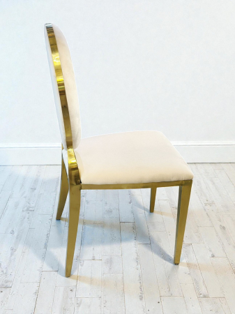 Scaun BC83 cu cadru metalic auriu și catifea bej sau cadru crom și catifea gri – model modern pentru dining și living [1]
