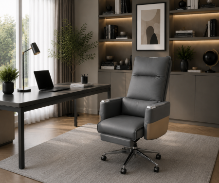MOBILIER BIROU - Scaun birou A19 Gri, piele premium, ergonomic, H130xL70x70 cm
