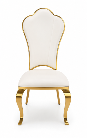SCAUNE SI MESE - Scaun dining BC62 din catifea crem, cadru și picioare aurii, spătar evantai, 103 cm
