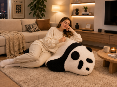 CANAPELE SI FOTOLII - Scaun Panda 11242 alb-negru plușat