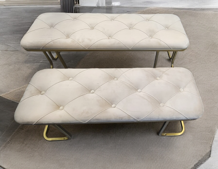 Bancă SF170016, catifea bej, picioare metal auriu, 100x35x40 cm [2]