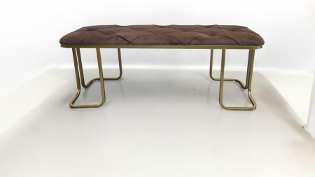 Bancă SF170014, catifea maro, picioare metal auriu, 100x35x40 cm [1]