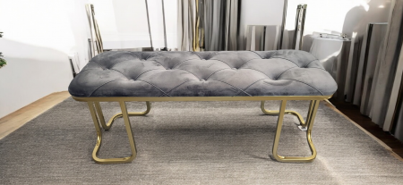 Bancă SF170015, catifea gri, picioare metal auriu, 100x35x40 cm [1]