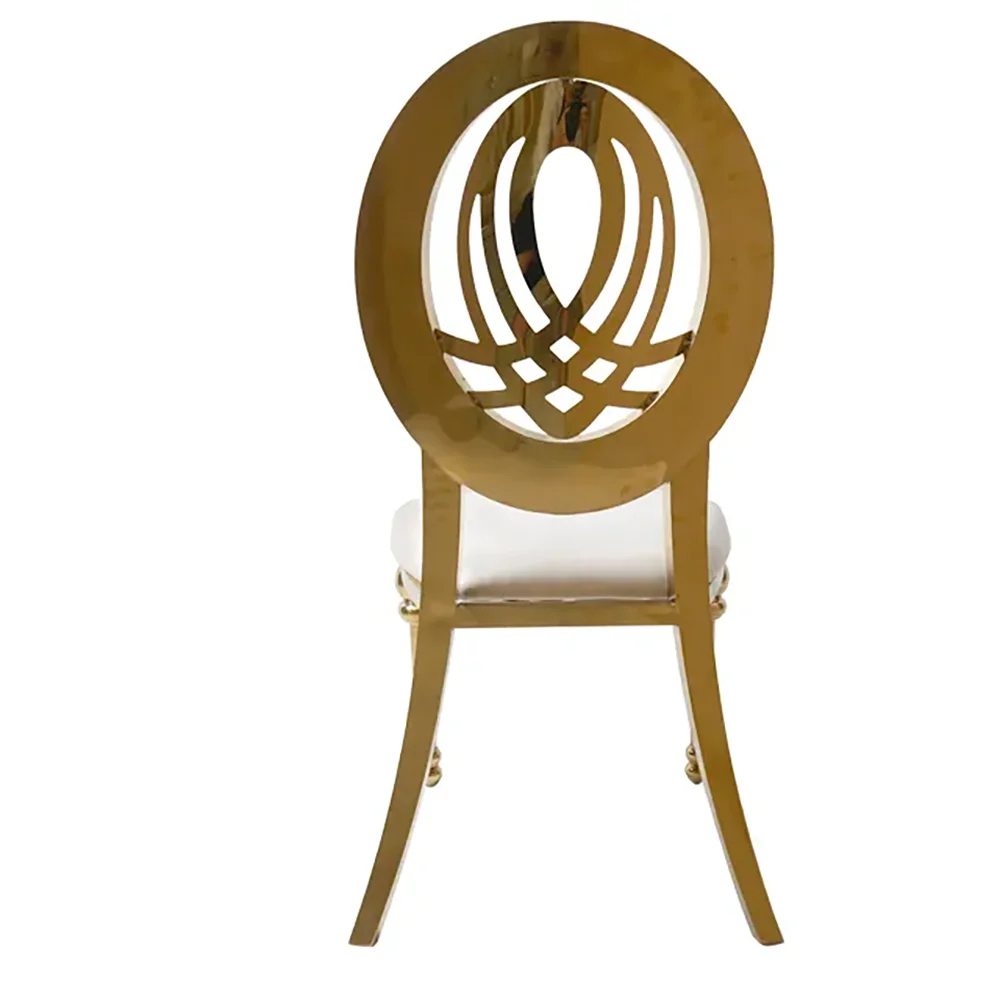 Scaun YF005 GD alb, piele ecologică și structură oțel inoxidabil auriu, 105x49x45 cm [2]