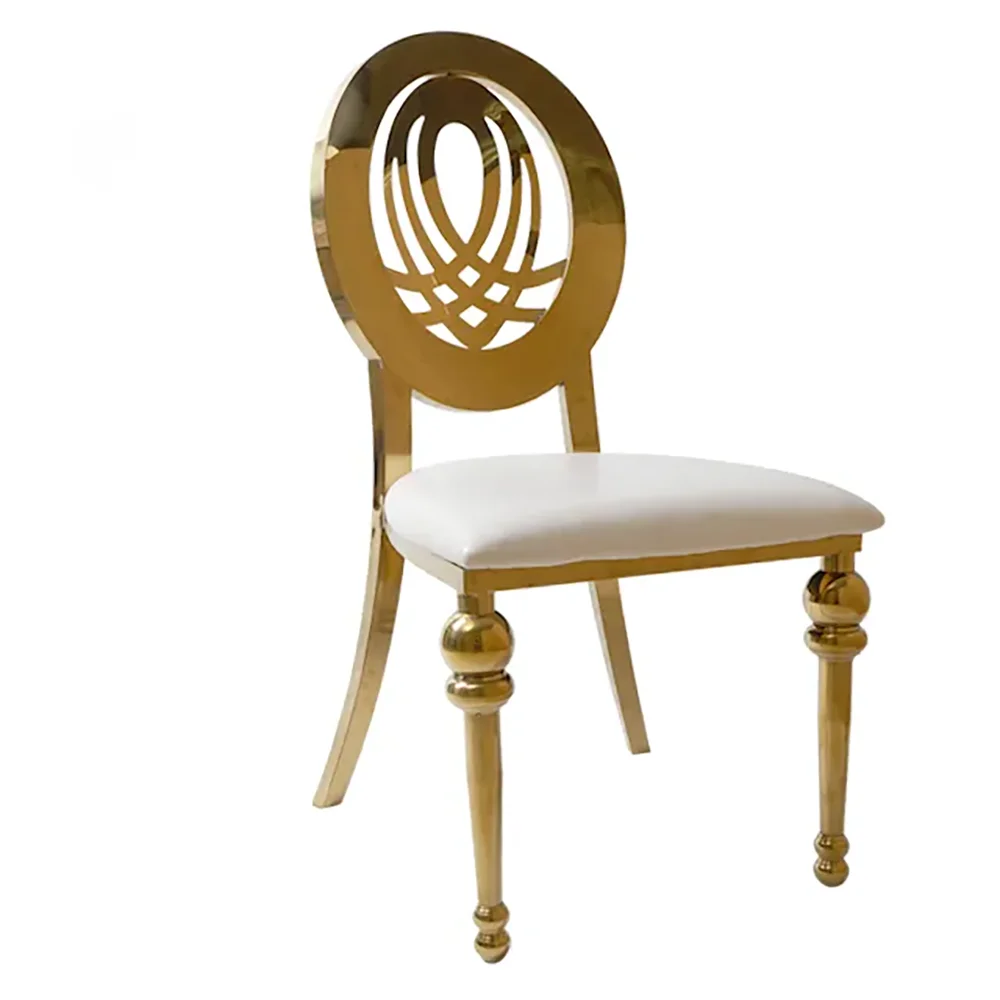 Scaun YF005 GD alb, piele ecologică și structură oțel inoxidabil auriu, 105x49x45 cm [1]
