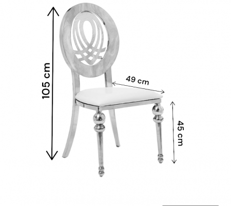 Scaun YF005 CH alb, piele ecologică și structură oțel inoxidabil argintiu, 105x49x45 cm [1]